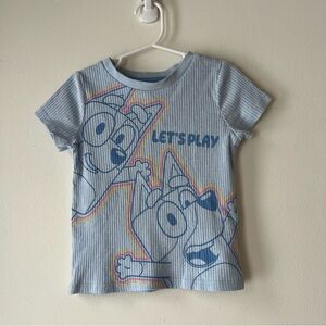 🌼5/$25 Bluey Ribbed Tee Shirt 4T Girls Light Blue Graphic Cotton Blend